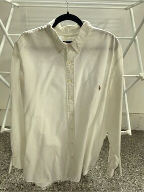 Ralph Lauren White Button-Down Shirt with Polo Player Embroidery
